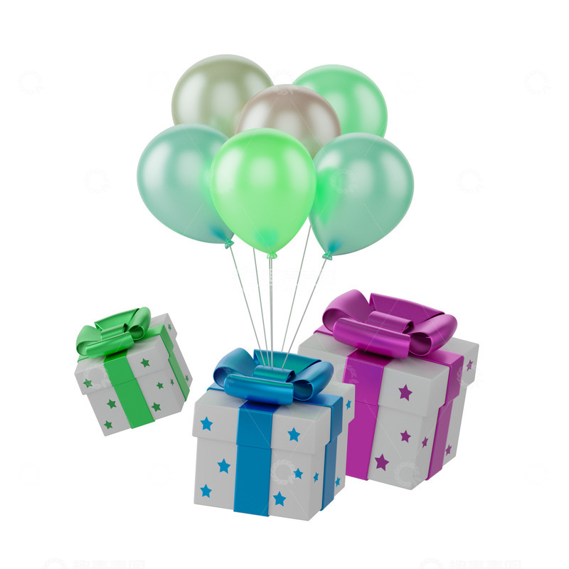 源文件下载【趣麦麦图】气球礼品盒礼盒包装盒3D促销活动元素