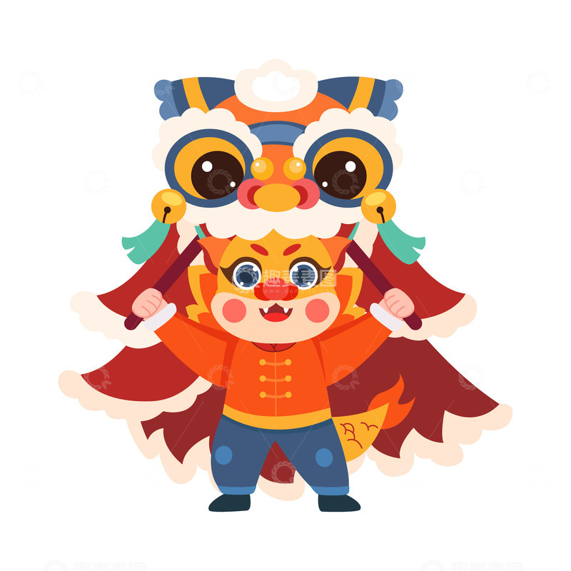 源文件下载【趣麦麦图】-卡通简约舞狮舞龙元素