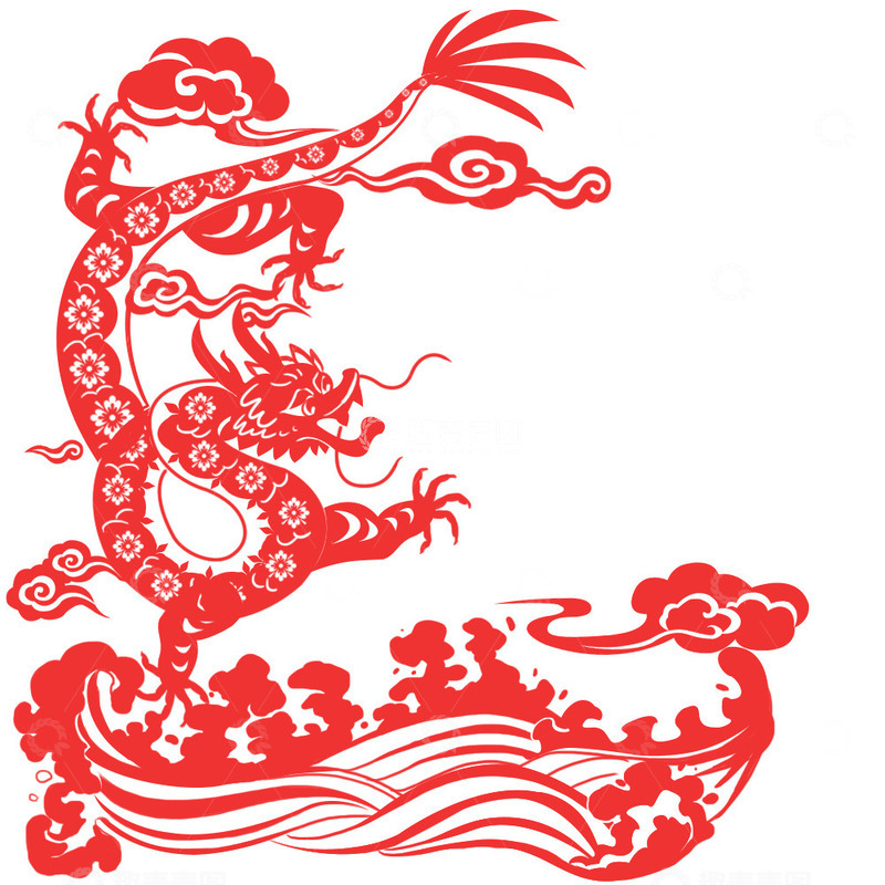 源文件下载【趣麦麦图】龙奔海浪花纹样