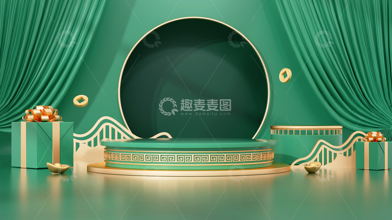 源文件下载【趣麦麦图】绿色元旦立体电商海报展台背景