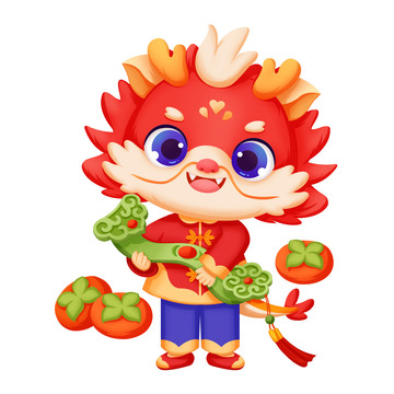 龙年春节万事如意喜庆新年祝福柿子可爱卡通