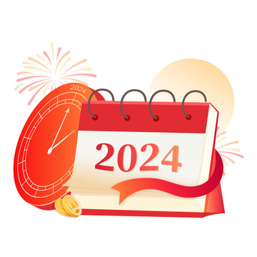 红色喜庆中国风元旦跨年日历装饰元素