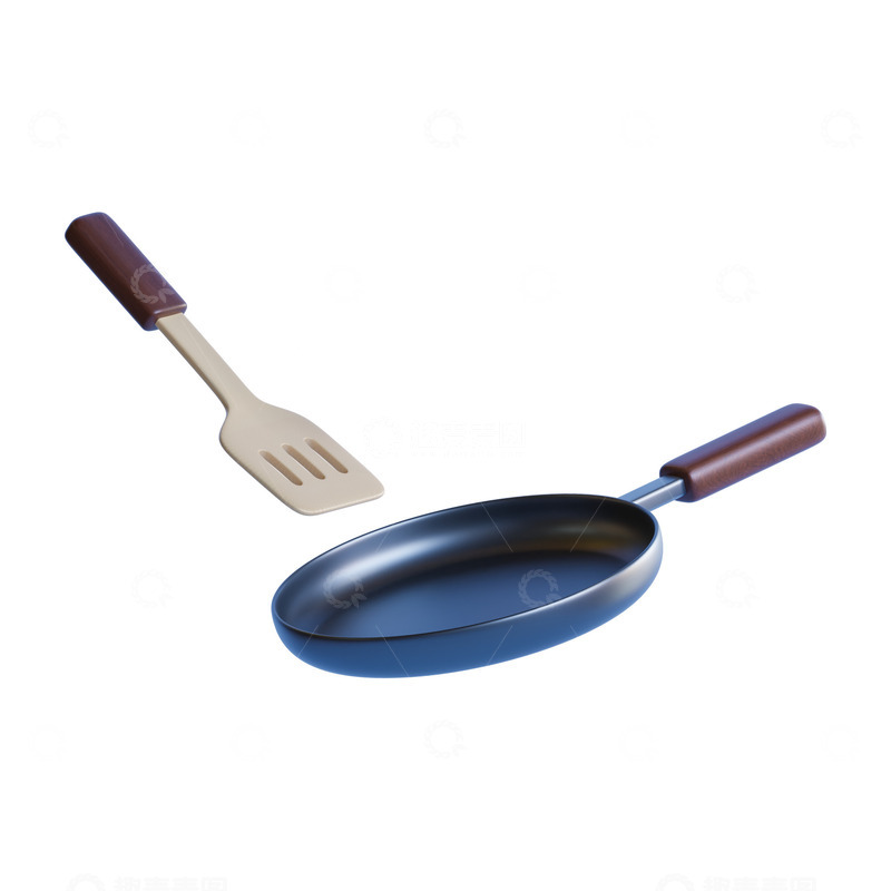 源文件下载【趣麦麦图】卡通锅铲平底锅3D立体厨具模型