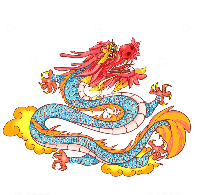 源文件下载【趣麦麦图】蓝龙戏金灿灿祥云