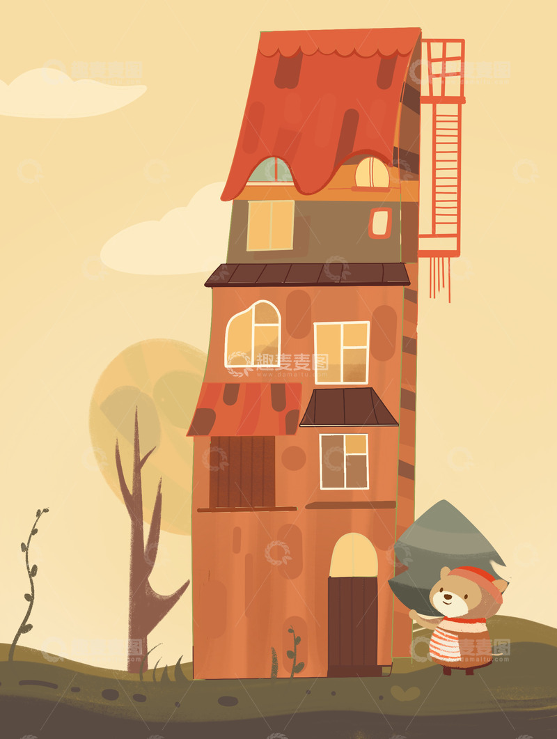 源文件下载【趣麦麦图】儿童扁平插画小房子