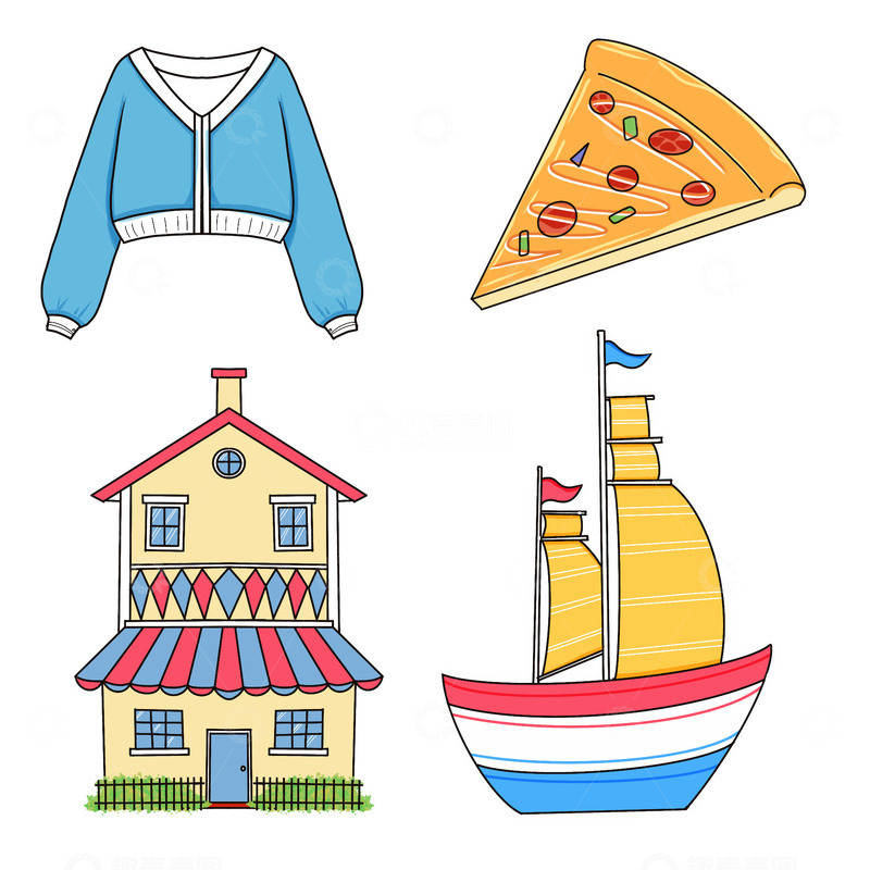 源文件下载【趣麦麦图】衣食住行卡通简笔日常生活