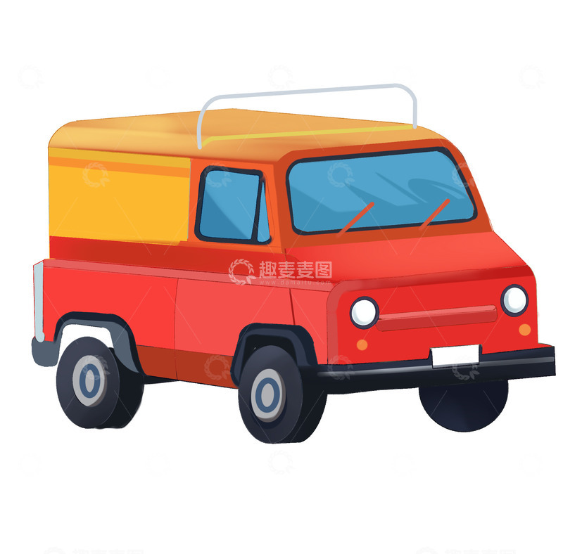 源文件下载【趣麦麦图】卡通红色小汽车