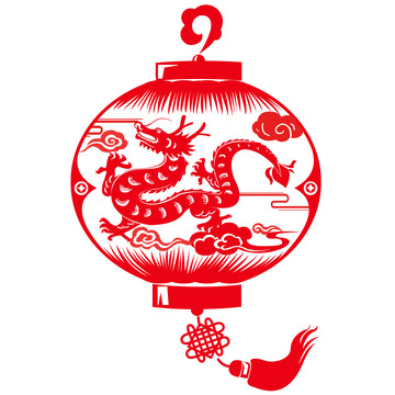 灯笼龙纹剪影