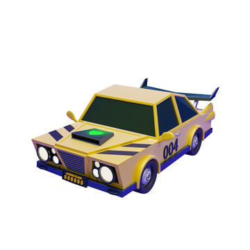 3D立体黄色卡通赛车汽车模型