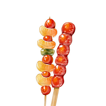 手绘美食写实插画糖葫芦山楂橘子冬季
