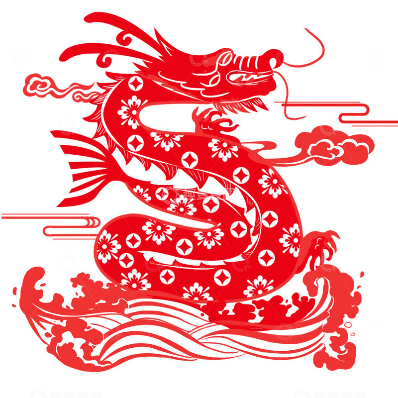 源文件下载【趣麦麦图】龙纹踏浪吉祥剪影