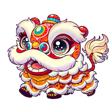 可爱醒狮手绘卡通素材