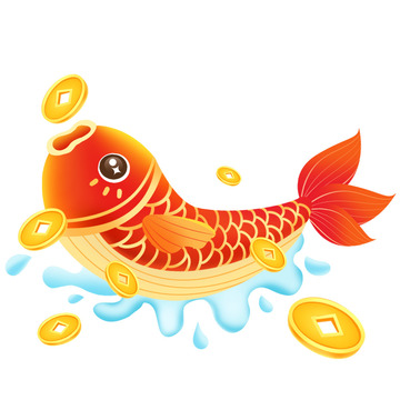 新年春节锦鲤金鱼海浪铜钱元素