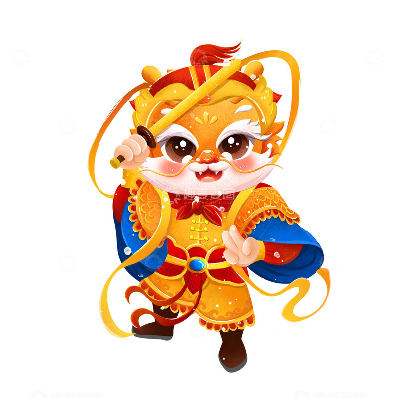 龙年形象IP新年祝福门神手绘插画元素