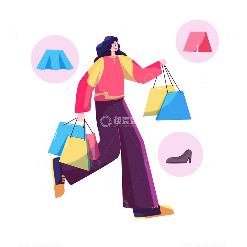 源文件下载【趣麦麦图】简约扁平购物促销