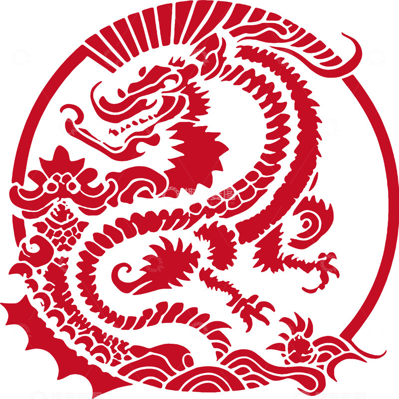 源文件下载【趣麦麦图】春节新年龙年剪纸窗花红色插画龙纹样