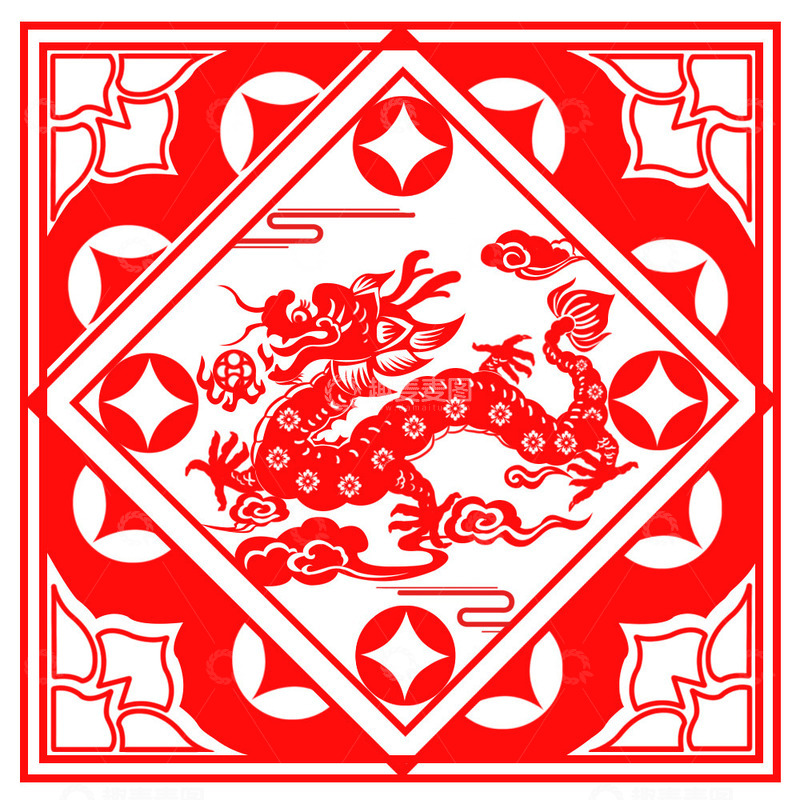 源文件下载【趣麦麦图】莲花方形海浪龙纹