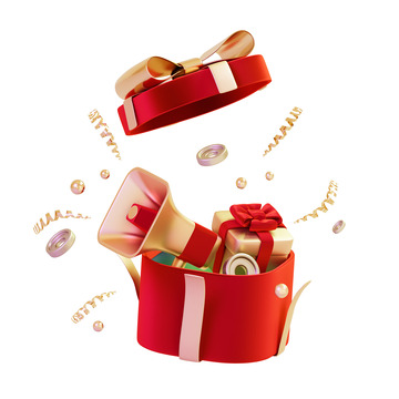 打开的红色喜庆礼品包装盒3D促销元素