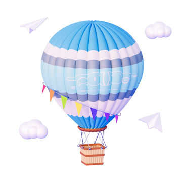 3D卡通蓝色卡通热气球