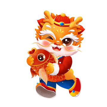 新年国潮龙年形象IP年年有余插画元素