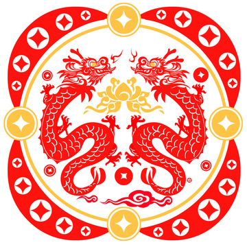 剪影招财龙纹