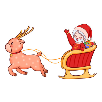 圣诞老人坐雪橇送礼物做火车送礼物场景元素