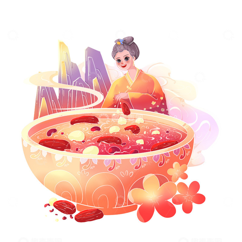 源文件下载【趣麦麦图】国潮腊八节煮腊八粥