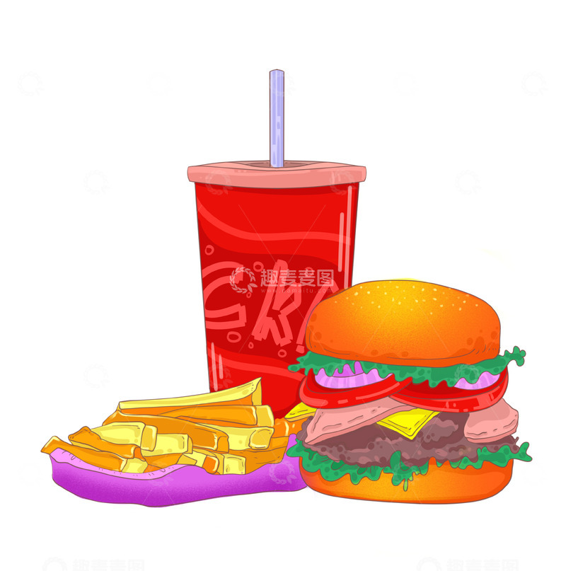 源文件下载【趣麦麦图】美味的薯条汉堡组合