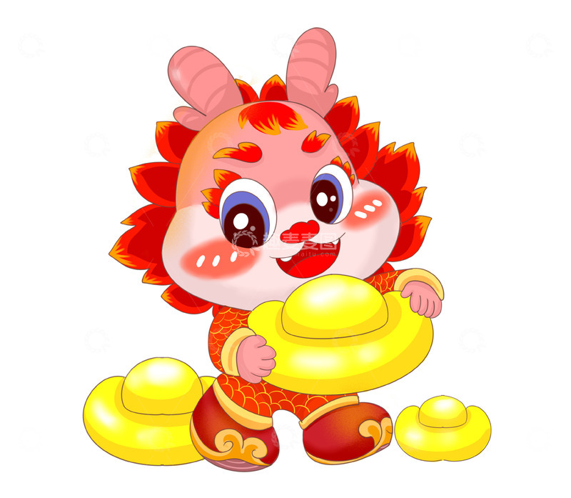 源文件下载【趣麦麦图】可爱的新年龙形象金元宝