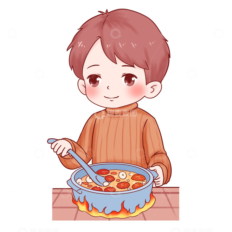 源文件下载【趣麦麦图】人物煮腊八粥场景元素