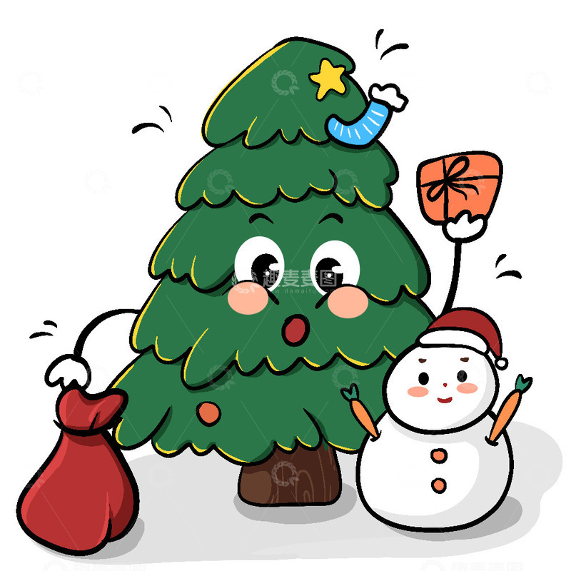 源文件下载【趣麦麦图】圣诞卡通风圣诞节圣诞树