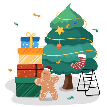 卡通风姜饼人圣诞节平安夜圣诞树
