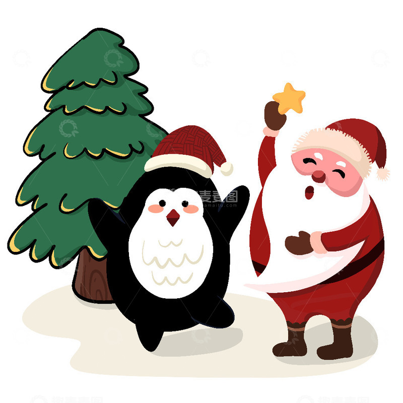 源文件下载【趣麦麦图】圣诞老人卡通风圣诞节圣诞树