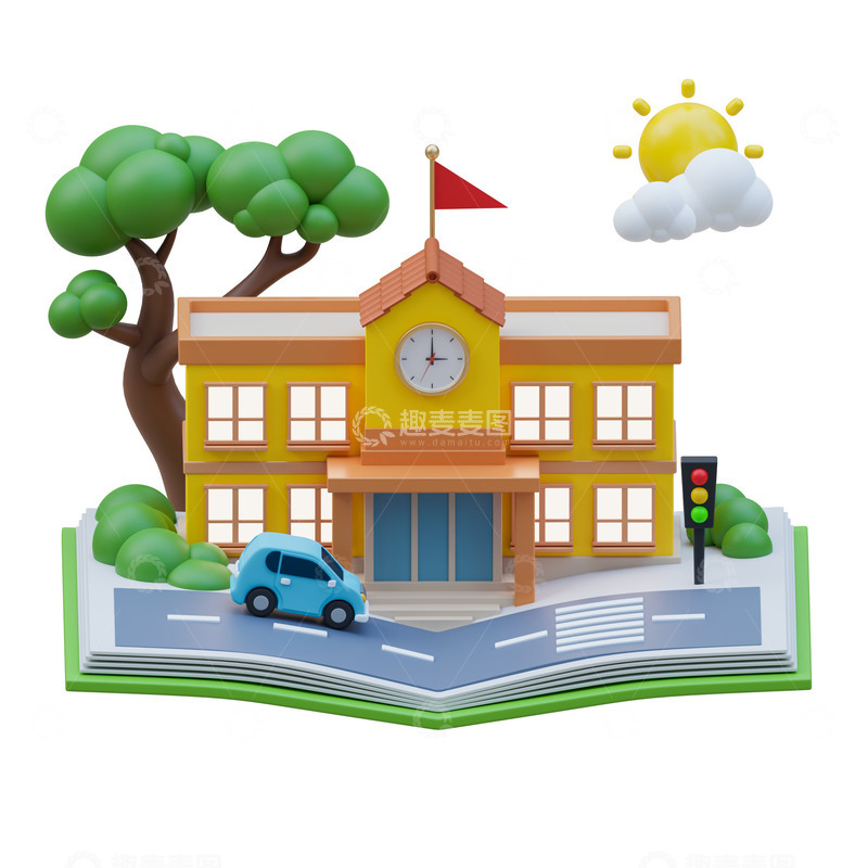 源文件下载【趣麦麦图】3D立体卡通学校建筑场景模型