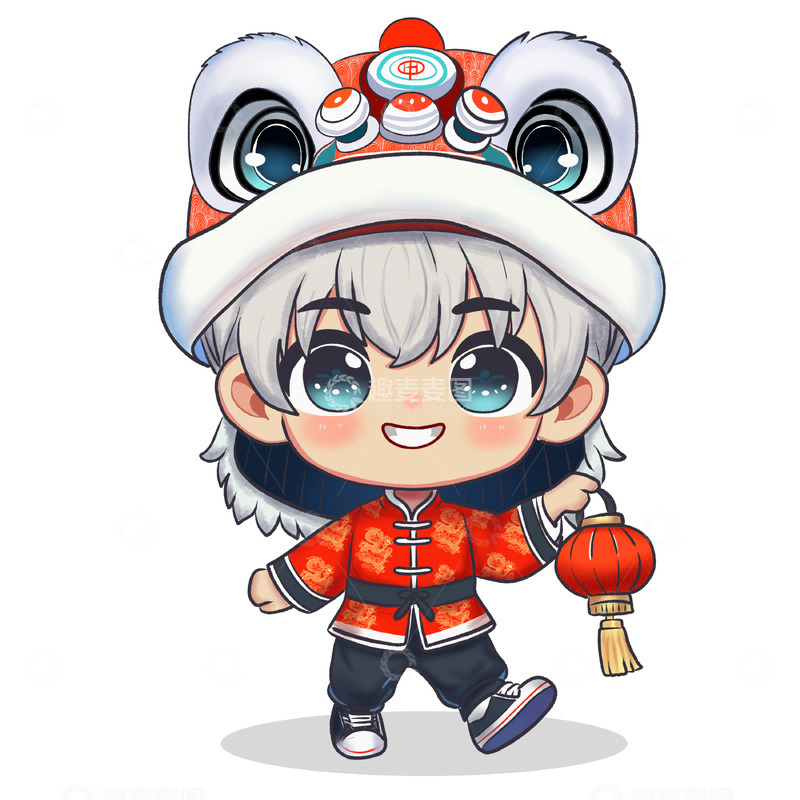 源文件下载【趣麦麦图】戴醒狮帽子的可爱小男孩手绘