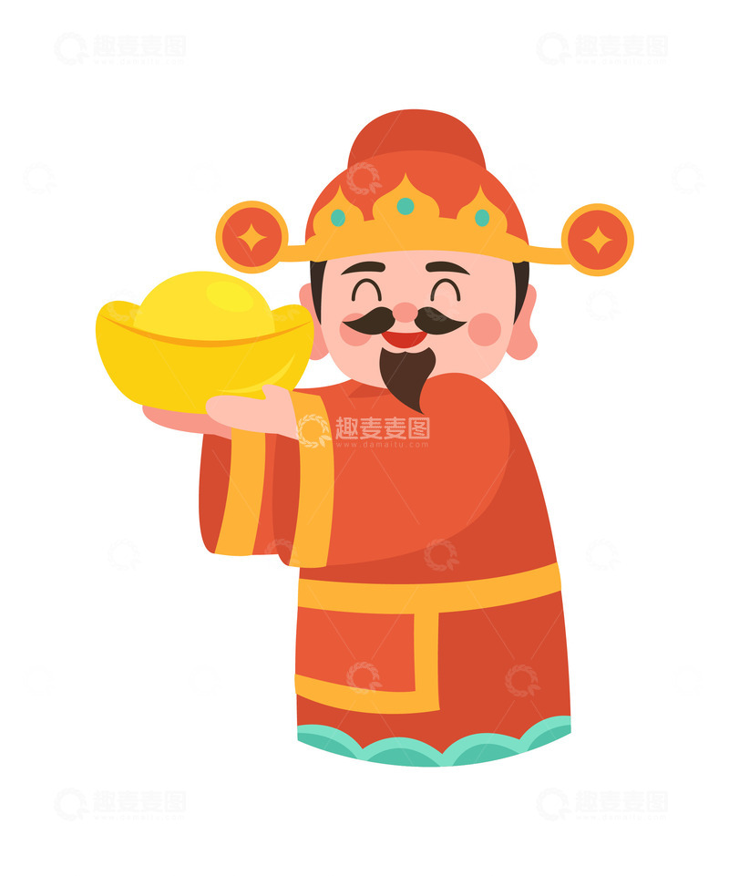 源文件下载【趣麦麦图】卡通简约抱着元宝的财神