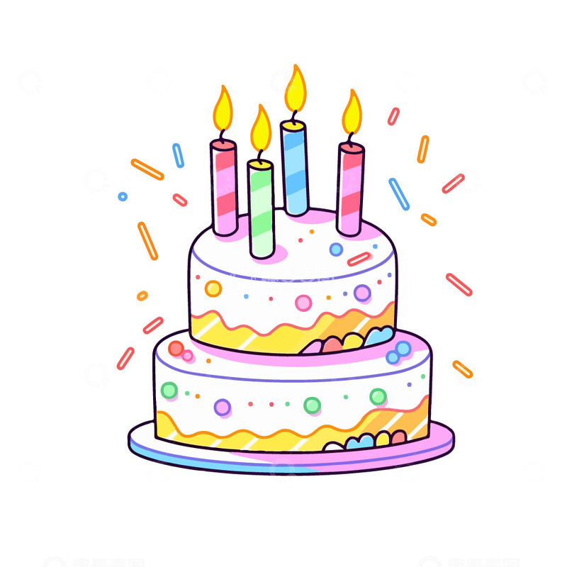 源文件下载【趣麦麦图】卡通生日蛋糕插画