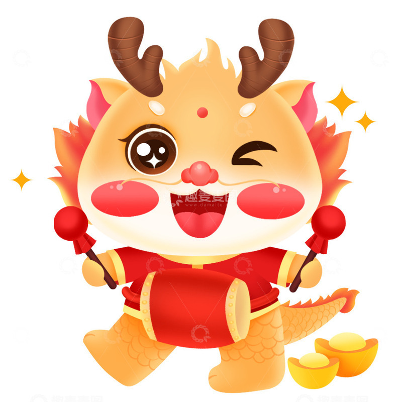 龙年春节新年龙形象龙宝宝敲鼓元素