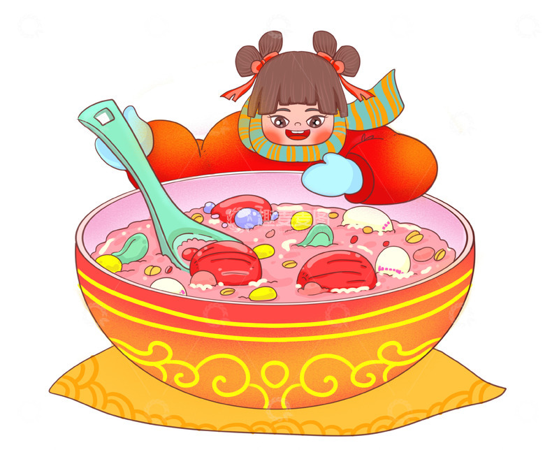 源文件下载【趣麦麦图】女孩喝腊八粥