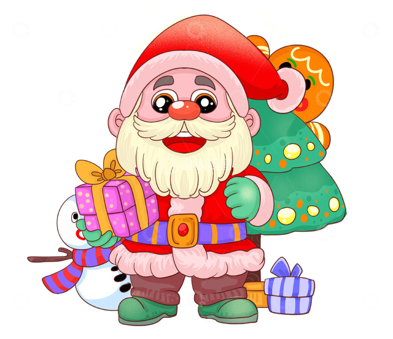 源文件下载【趣麦麦图】可爱的礼物圣诞节雪人与圣诞老人