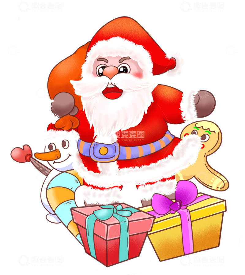 源文件下载【趣麦麦图】送礼的圣诞老人与姜饼人雪人