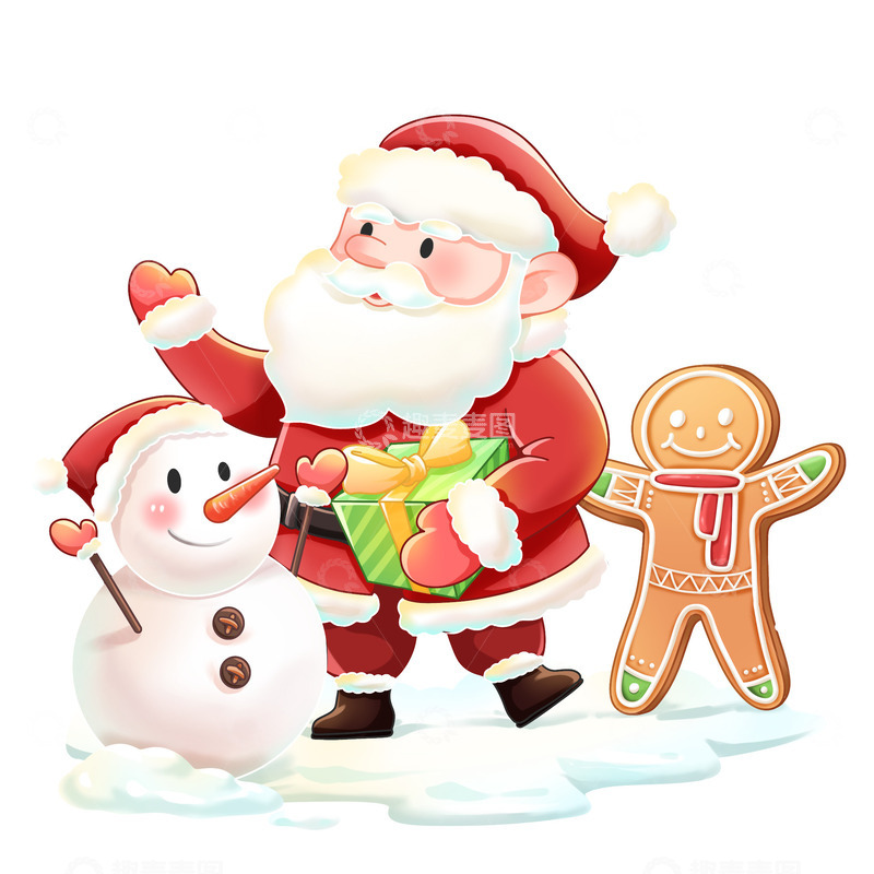 源文件下载【趣麦麦图】圣诞老人姜饼人雪人组合卡通元素