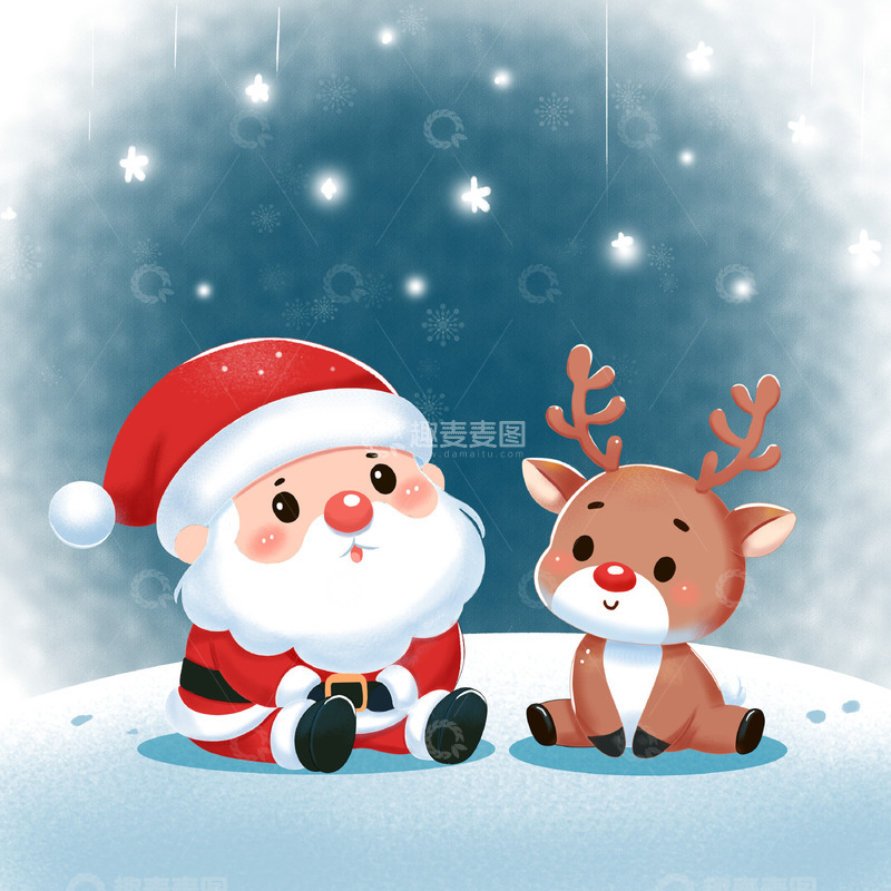 源文件下载【趣麦麦图】圣诞老人和驯鹿望星空