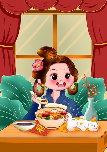 手绘腊八节海报插画背景