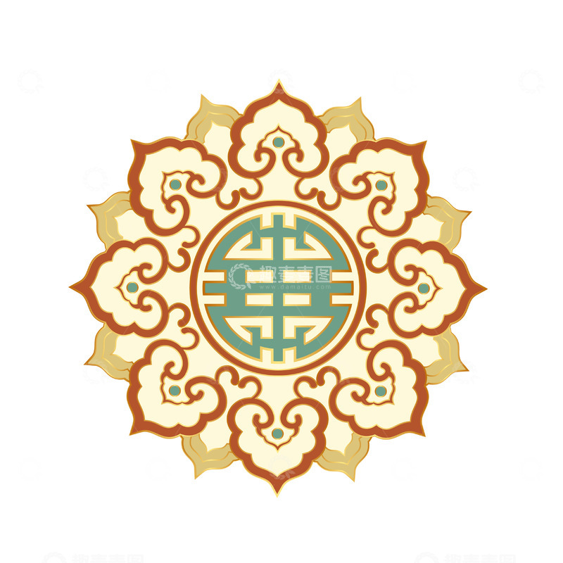 源文件下载【趣麦麦图】-中式纹样宝相花纹矢量复古元素
