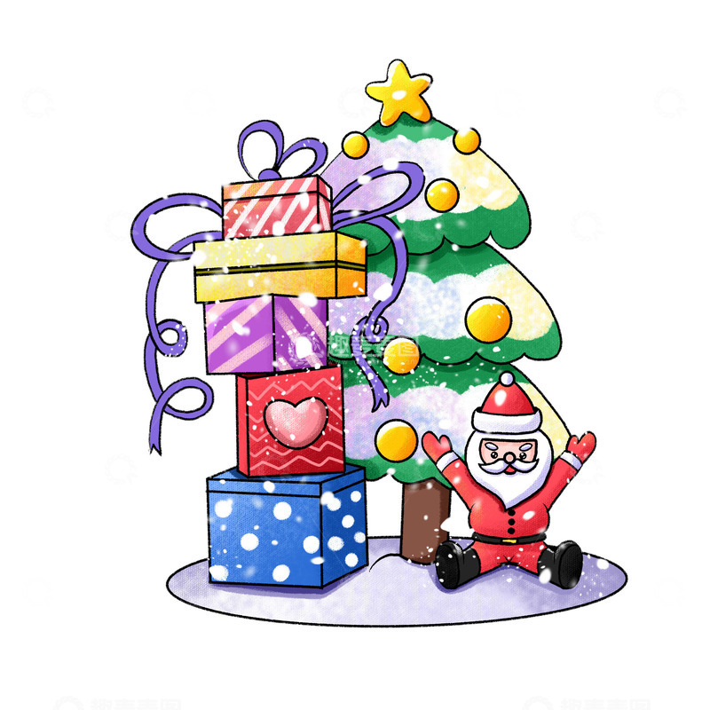 源文件下载【趣麦麦图】圣诞礼物圣诞老人圣诞树手绘插画