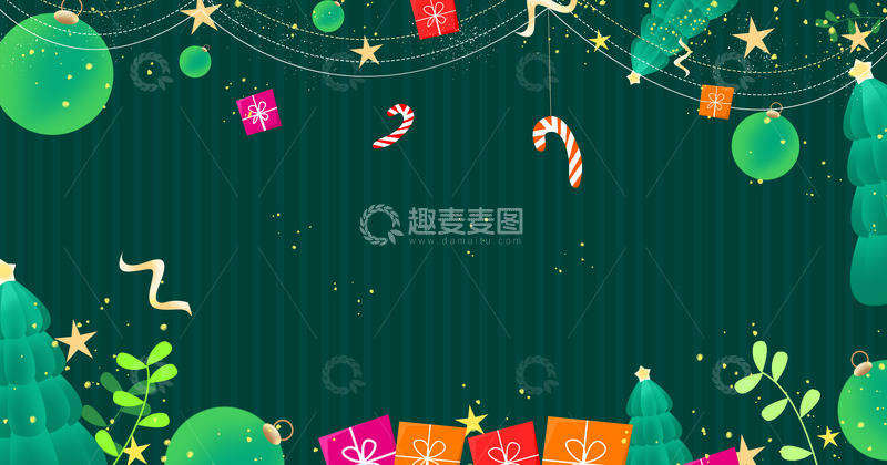 源文件下载【趣麦麦图】绿色圣诞节红圣诞花铃铛装饰剪纸背景