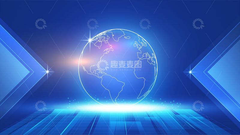 源文件下载【趣麦麦图】蓝色地球科技展板会议背景