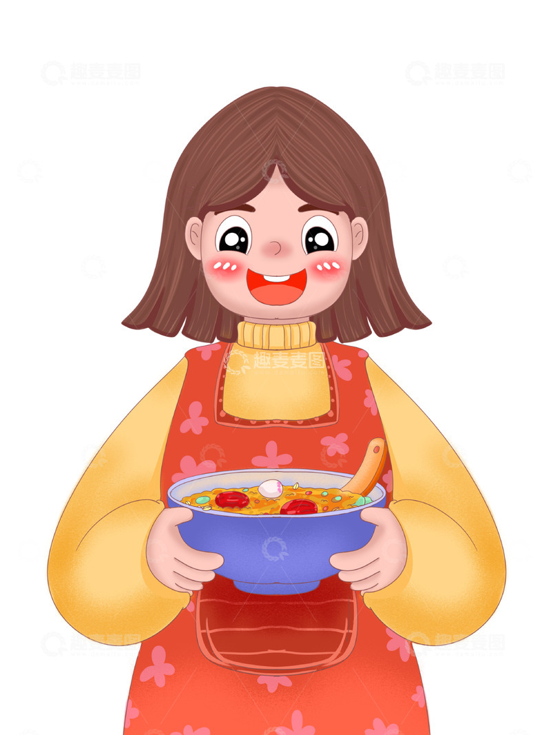 源文件下载【趣麦麦图】妈妈端着腊八粥