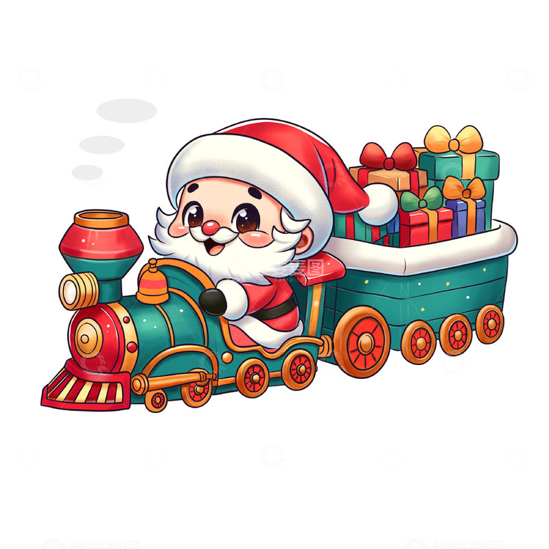 源文件下载【趣麦麦图】圣诞老人开火车手绘卡通